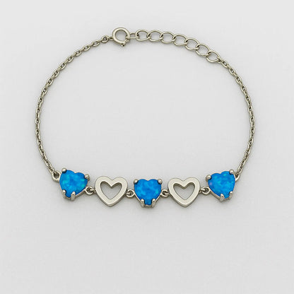 925 sterling silver heart bracelet with blue heart-shaped stones, elegant minimalist bracelet for women